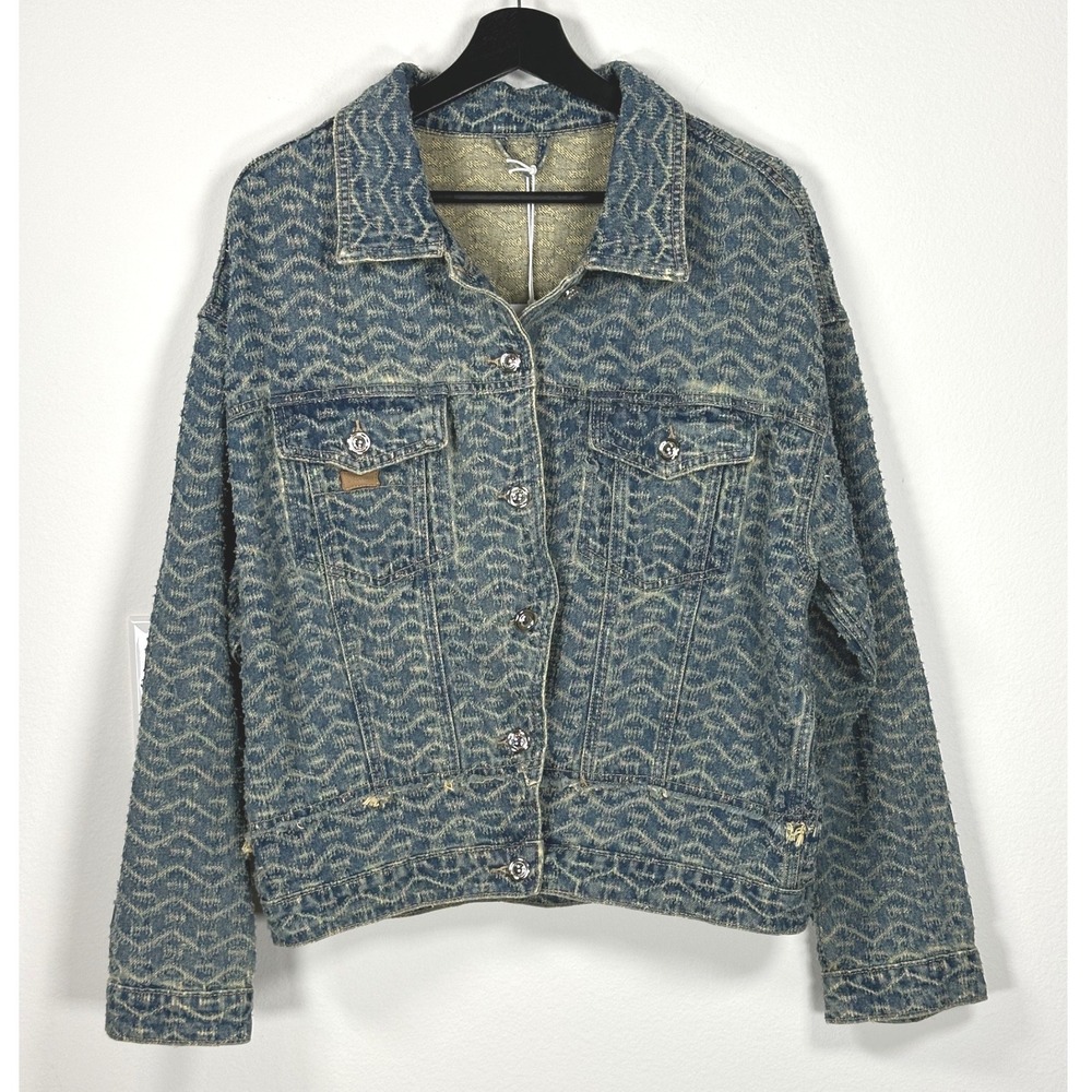 Shimi Studio Textured Denim Jacket Asymmetric Dark Gray Blue Wash Streetwear